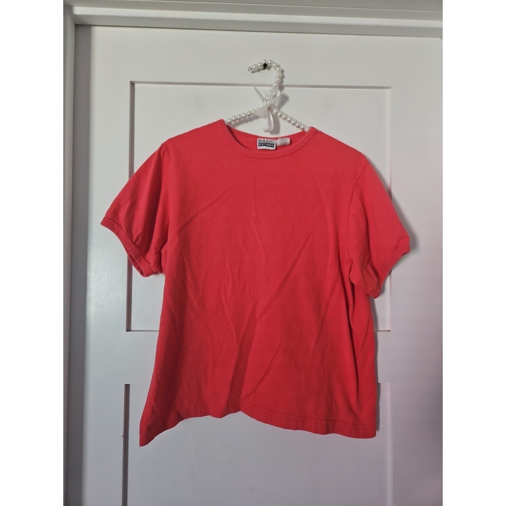 Vtg 90s Basic Editions Blank T-Shirt Women's S Coral Pink Cotton Crew Neck Tee